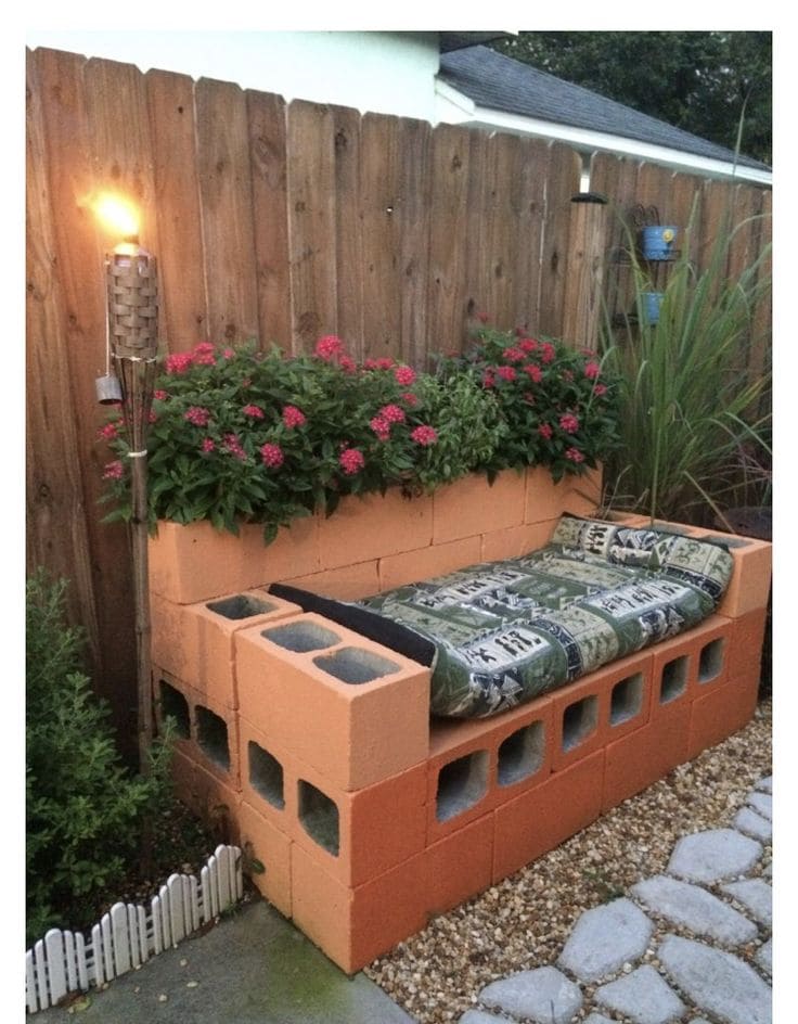 Charming Cinder Block Bench with Built-In Planter