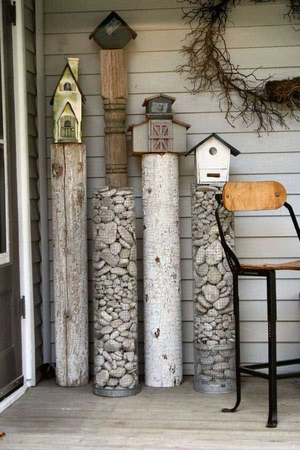 Charming Gabion Birdhouse Pedestals for Porch Decor