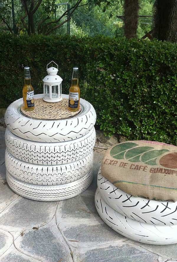 Charming Upcycled Tire Stools and Table