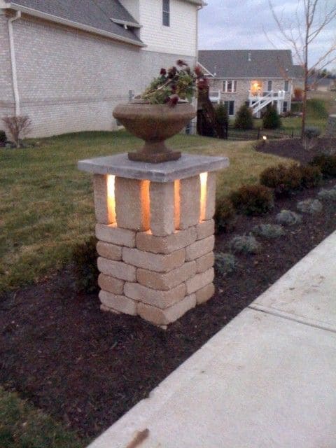 Elegant Brick Garden Column with Lighted Base Design