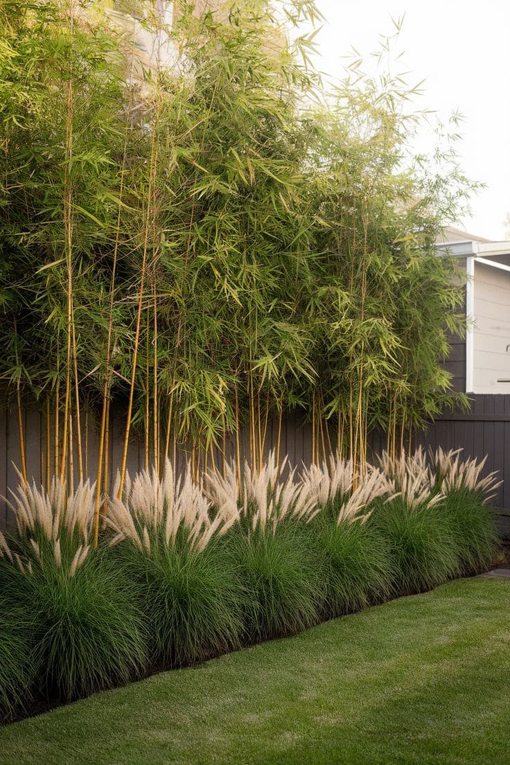 Elegant Privacy Screen with Ornamental Grasses