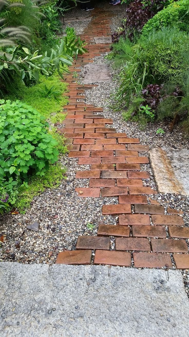 Rustic Brick Garden Pathway with Natural Charm