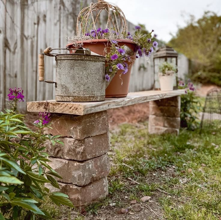 Rustic Brick-Lined Garden Bench