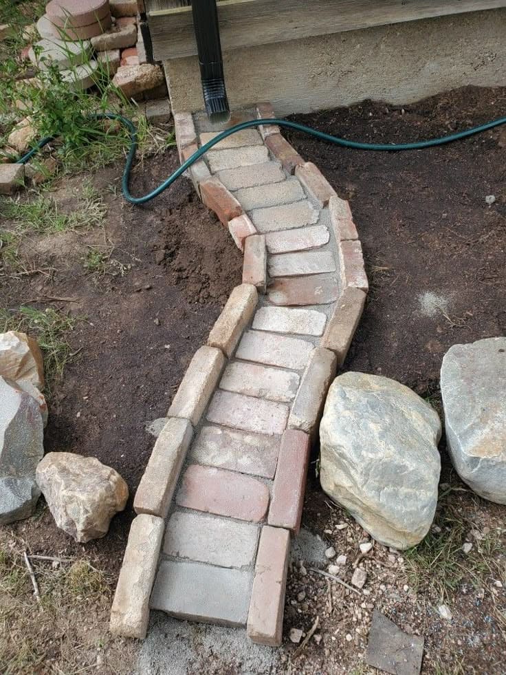 Rustic Brick-Lined Winding Path