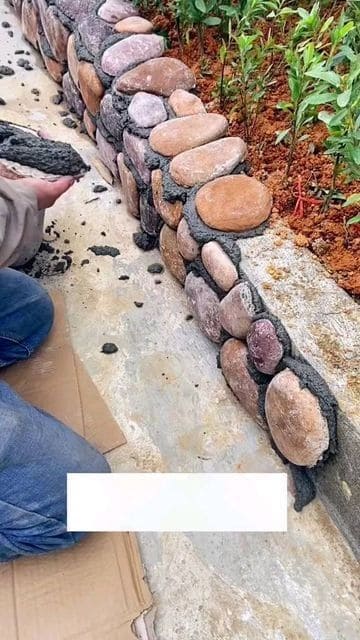 Rustic Handcrafted Pebble Garden Border Wall