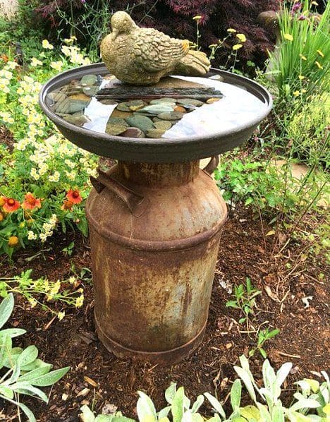 Rustic Milk Can Bird Bath Fountain