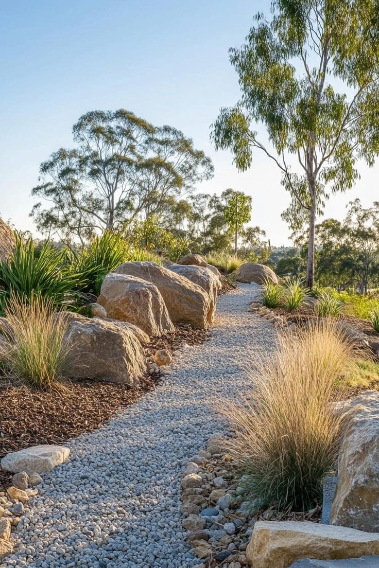 Tranquil Gravel Pathway with Ornamental Grasses