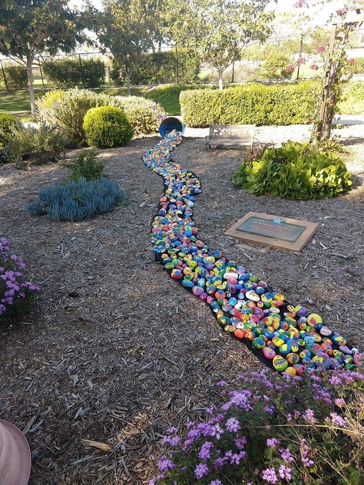 Whimsical Painted Rock River for Gardens