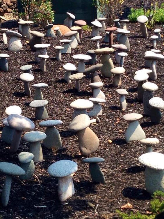 Whimsical Stone Mushroom Garden