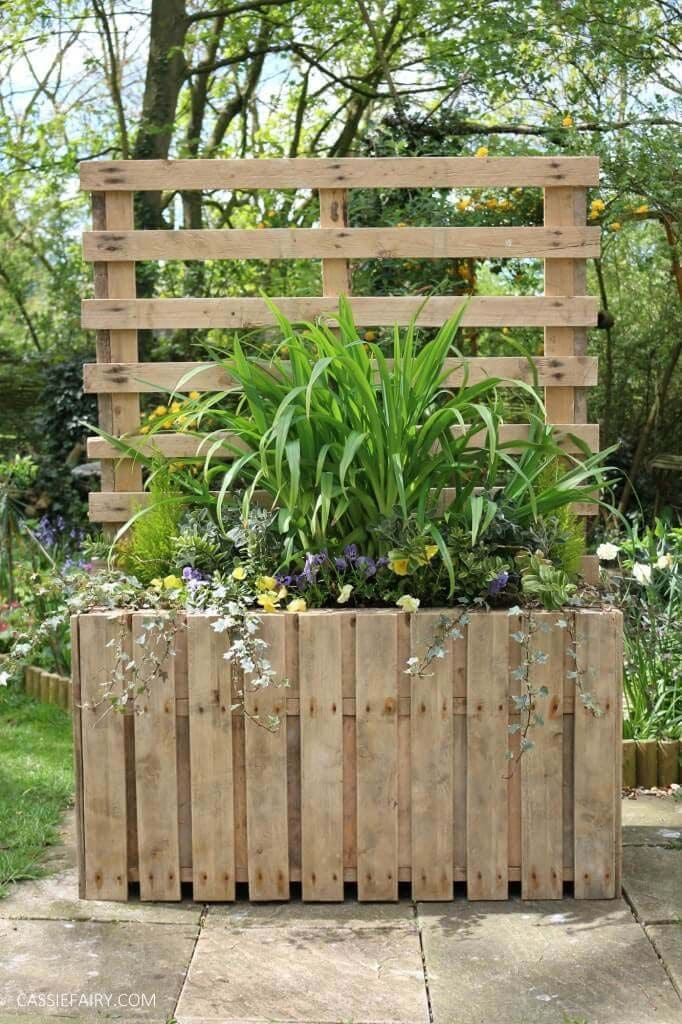 Rustic Pallet Trellis Flower Planter
